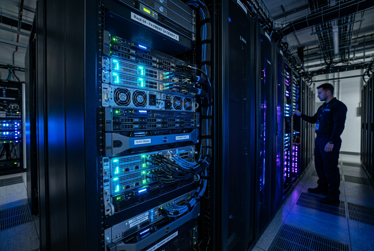 Digital representation of a secure casino server infrastructure.