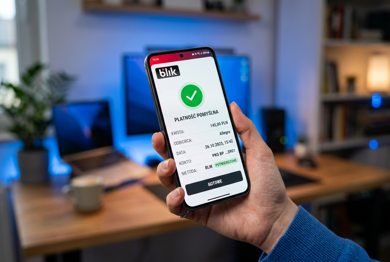 Smartfon z potwierdzeniem płatności BLIK w kasynie